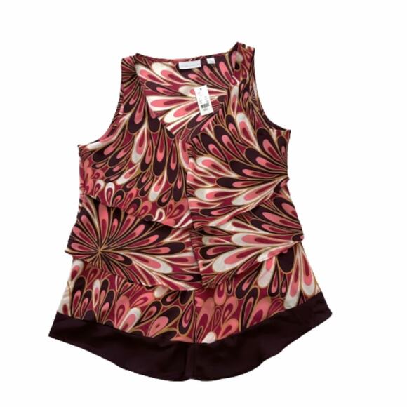 NY&C Blouse Top Retro Print Sleeveless V-Neck Tiered Layered Summer Small NEW - Picture 7 of 11